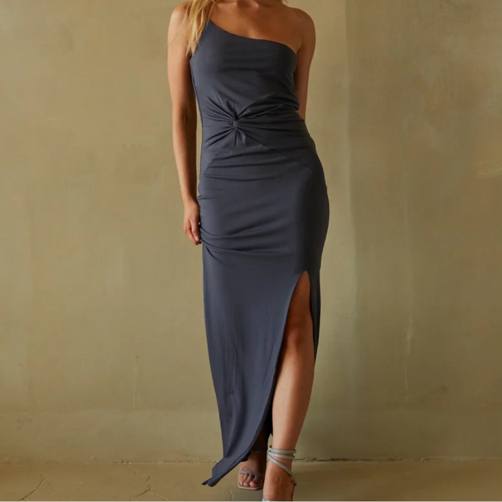 Cotton Candy One-Shoulder Maxi Dress in Charcoal